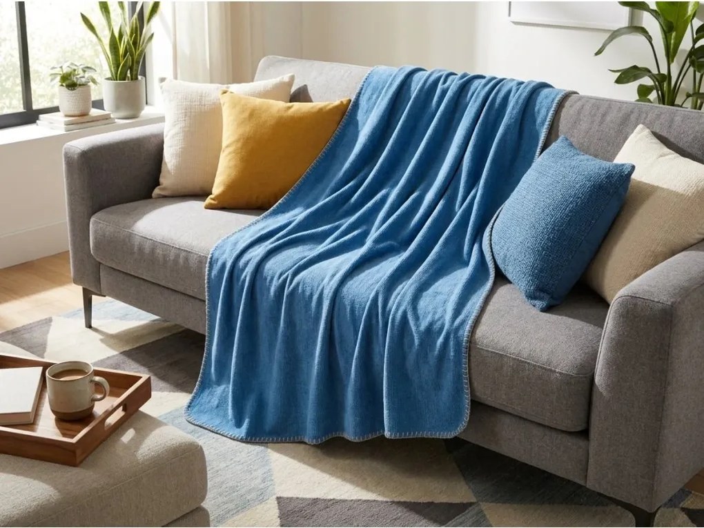 Patura fleece STRIA, albastra deschis Dimensiune: 150 x 200 cm