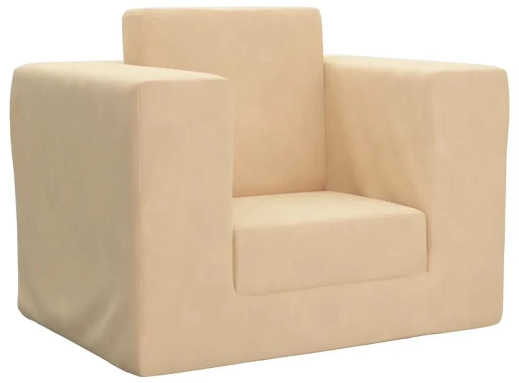 341848 vidaXL Canapea extensibilă pentru copii, crem, pluș moale