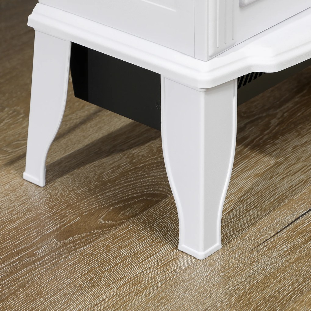 HOMCOM Șemineu Decorativ 1000 W/2000 W cu Temperatură Reglabilă Flăcări LED pentru 15-20 m² 36,5x24x46 cm Alb | Aosom Romania