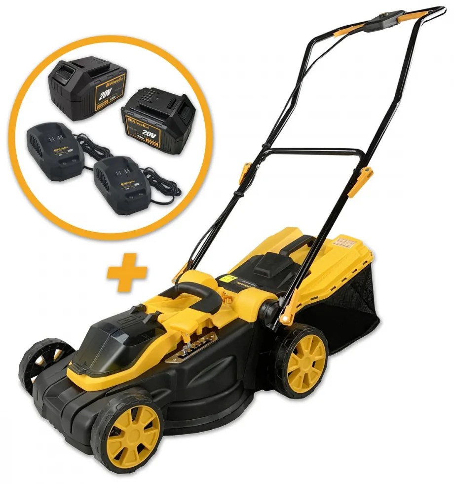 Riwall PRO RALM 3820 set - Mașină de tuns iarba fără fir cu motor fără perii de cărbune de 20 V
