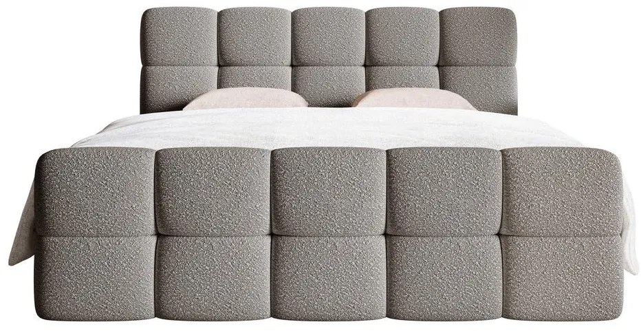 Pat matrimonial continental 140 cm Cirsten 140C (cu somieră și saltea) (cu sp. depozitare) (Gri). 1100163