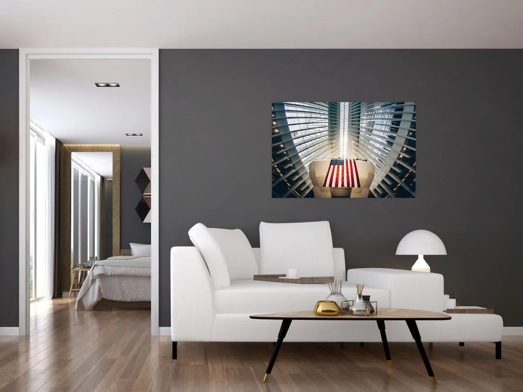 Tablou unei construcții cu steagul SUA (90x60 cm)