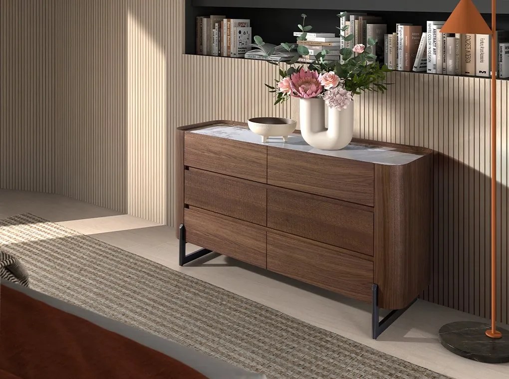 Comoda 6 sertare deosebita design LUX Walnut-Marble