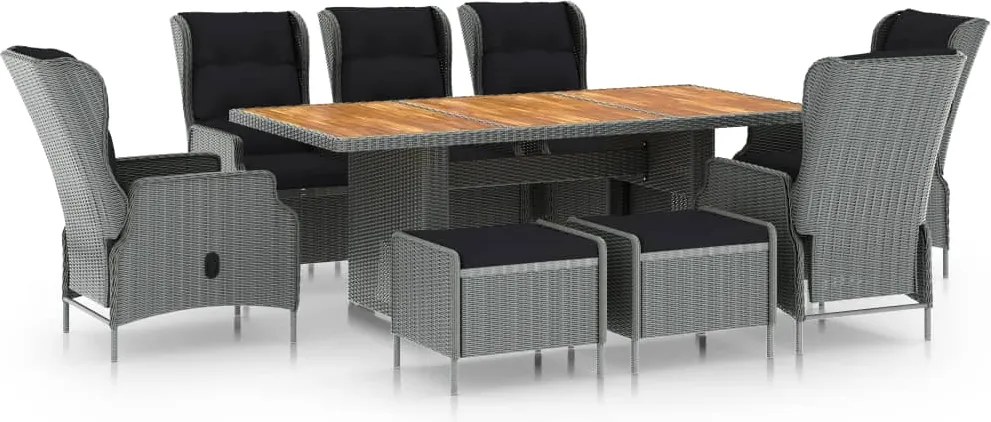 vidaXL Set mobilier exterior cu perne, 9 piese, gri deschis, poliratan