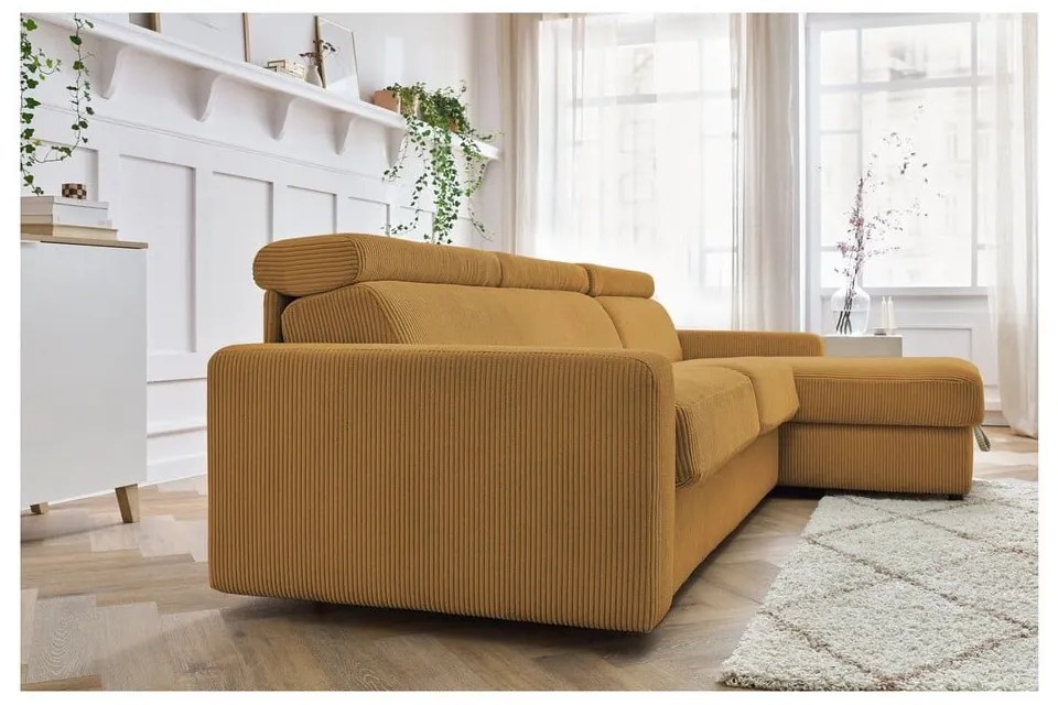 Colțar galben muștar extensibil cu tapițerie din catifea reiată (cu colț variabil) Monaco – Bobochic Paris