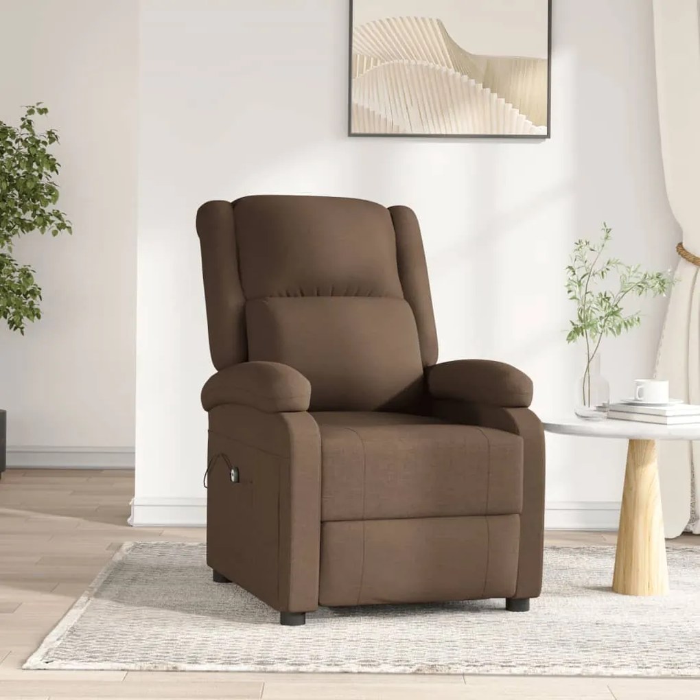 3073729 vidaXL Fotoliu rabatabil electric, maro, material textil