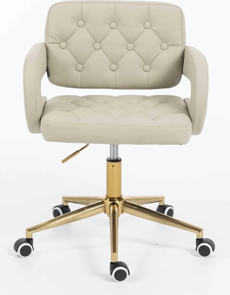 HR8403K Scaun Ecru Piele Ecologica Premium Soft cu Bază Aurie