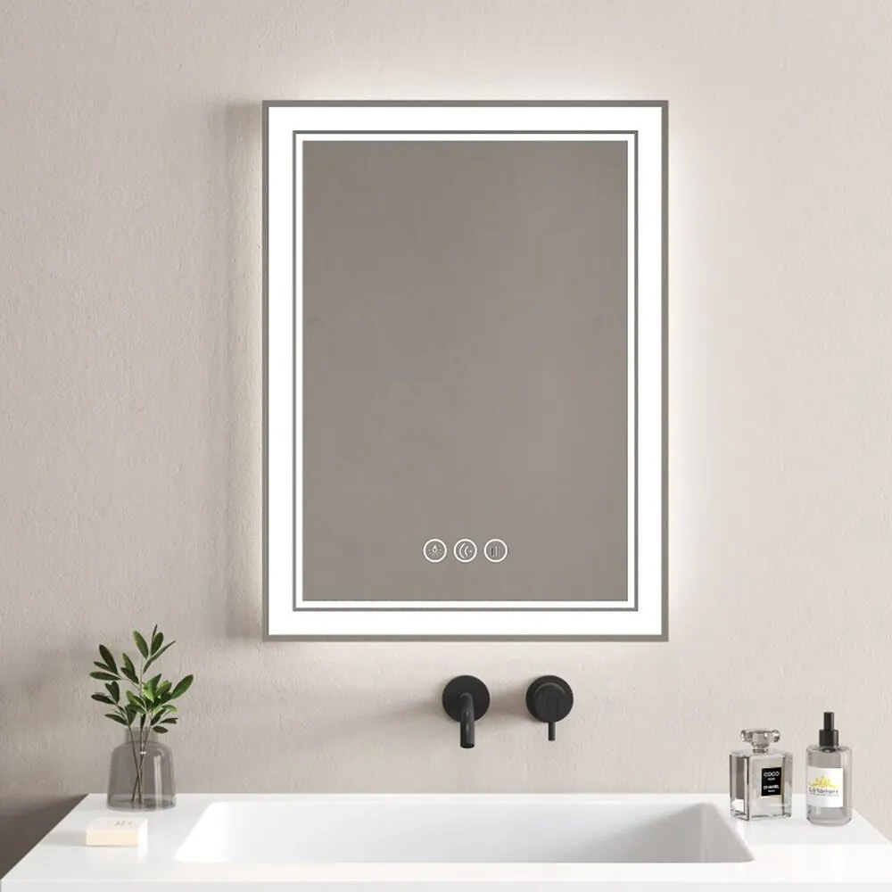 Oglinda cu iluminare LED si dezaburire Inter Ceramic 60x80 cm finisaj crom-alb
