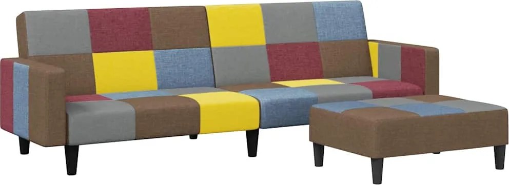 vidaXL Canapea extensibilă cu taburet, 2 locuri, petice, textil