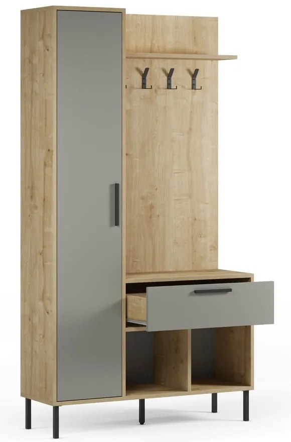 Set pentru hol verde/în culoare naturală cu aspect de lemn de stejar 108x195x35 cm Heidy – Marckeric