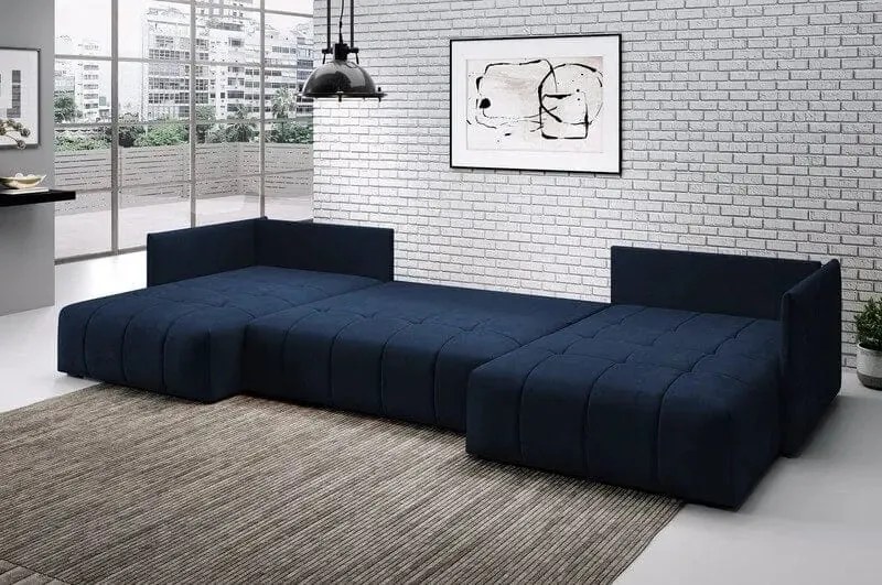 Colțar extensibil dumonde cu ladă de depozitare si sezut confortabil din spuma high-density, Malta U Royal Blue 340x185 cm