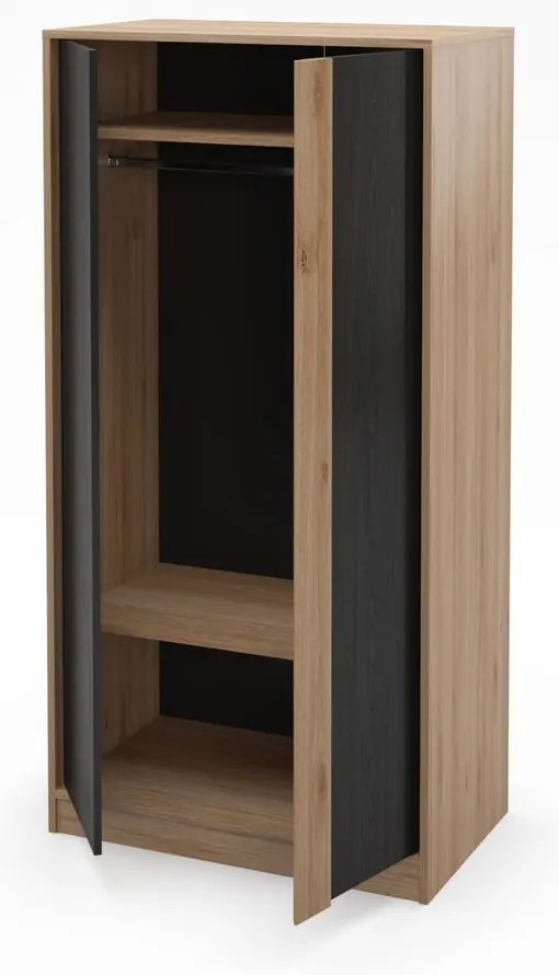 Șifonier negru/în culoare naturală cu aspect de lemn de stejar 90x180x53 cm Dennis – Marckeric