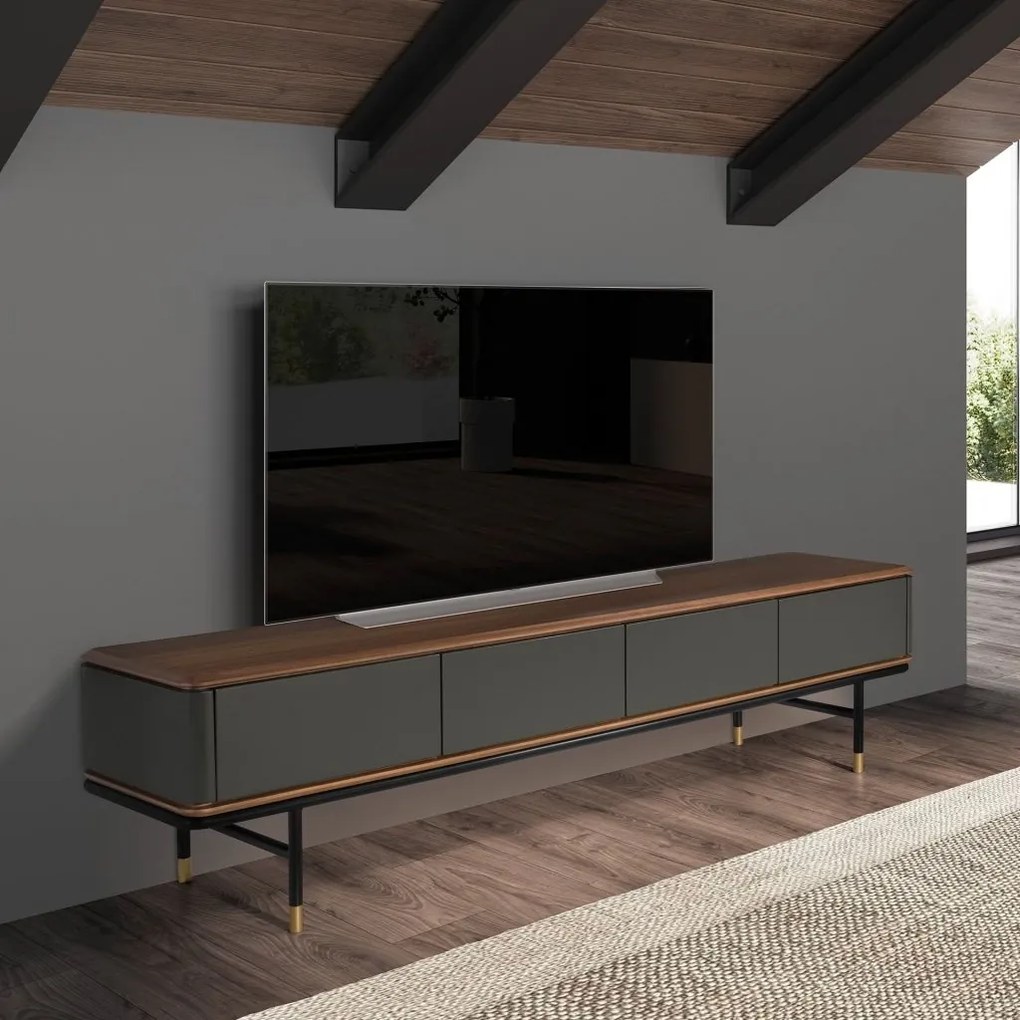 Comoda TV deosebita design LUX Dark Grey-Walnut 200x45cm