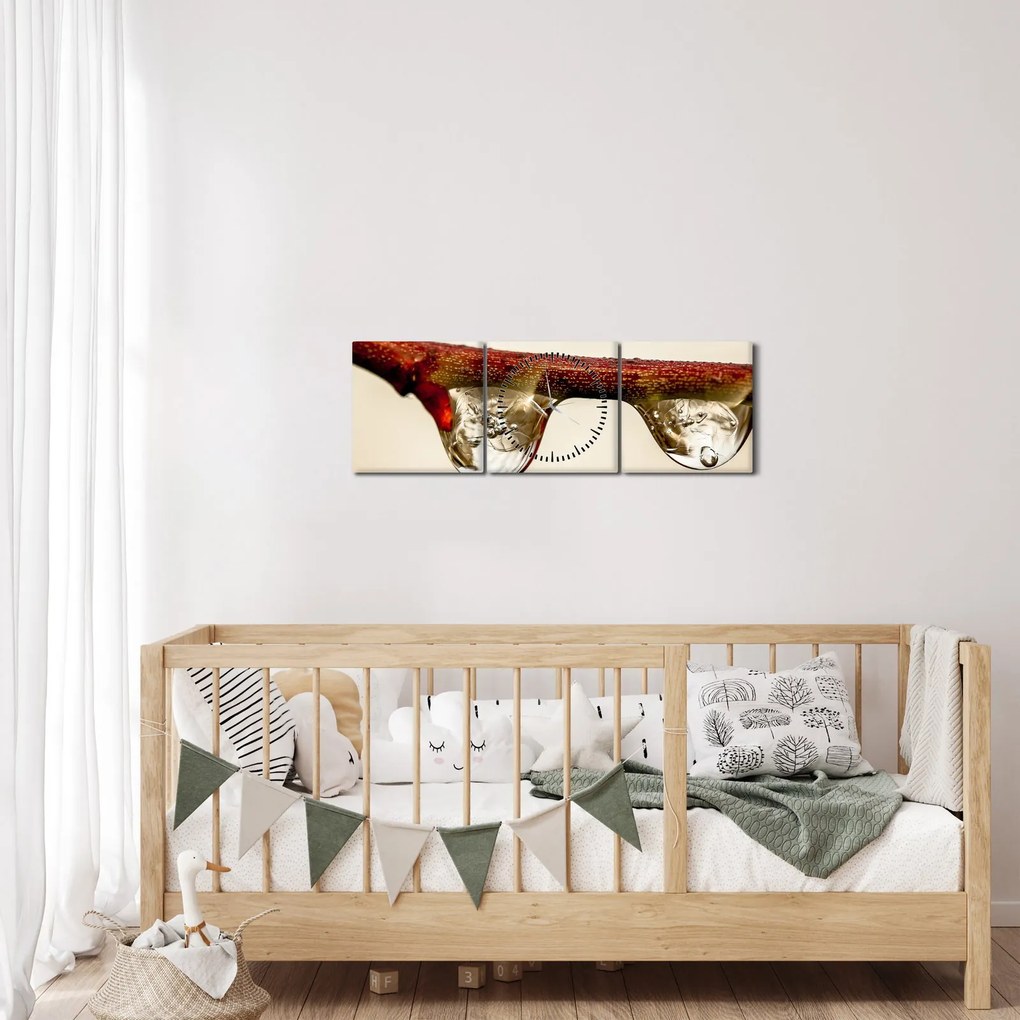 Tablou cu picături de apă pe creangă (cu ceas) (90x30 cm)