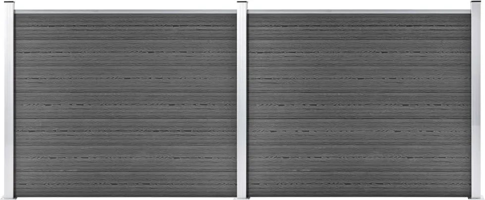 vidaXL Set panouri gard, 353x146 cm, negru, WPC