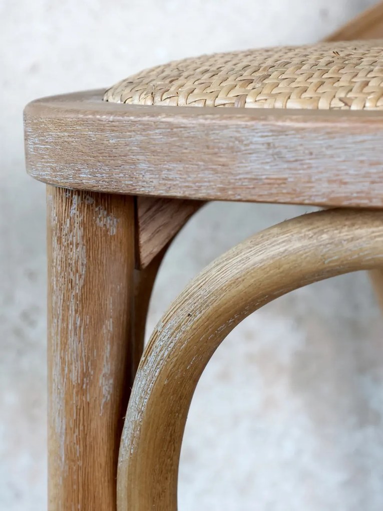 Scaun de bar, din lemn de mango si rattan, cu aspect vintage, Old French