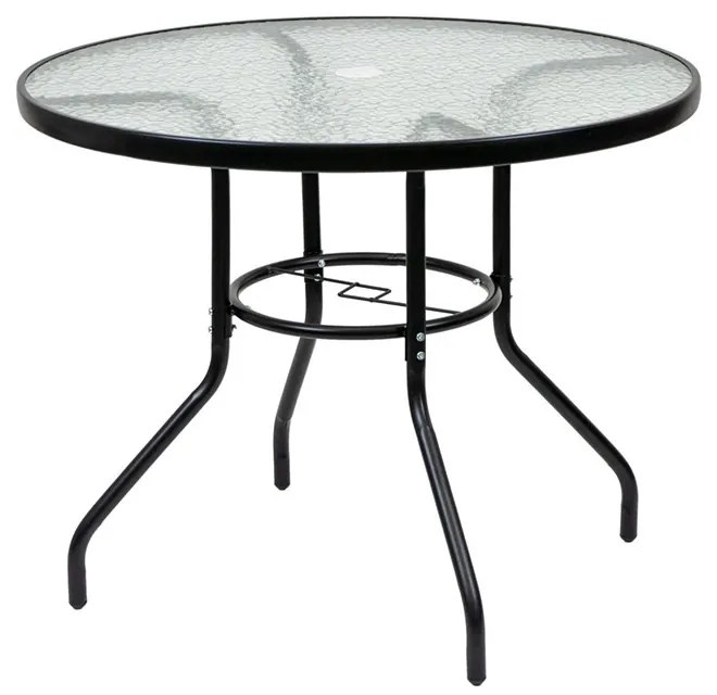 Masă de grădină Ordino cu cadru metalic și sticlă, neagră