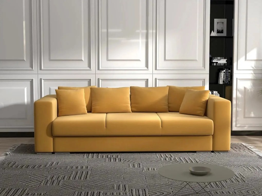Canapea extensibilă dumonde cu ladă de depozitare si sezut confortabil din spuma high-density, Gloria Royal Muștar  240x100 cm