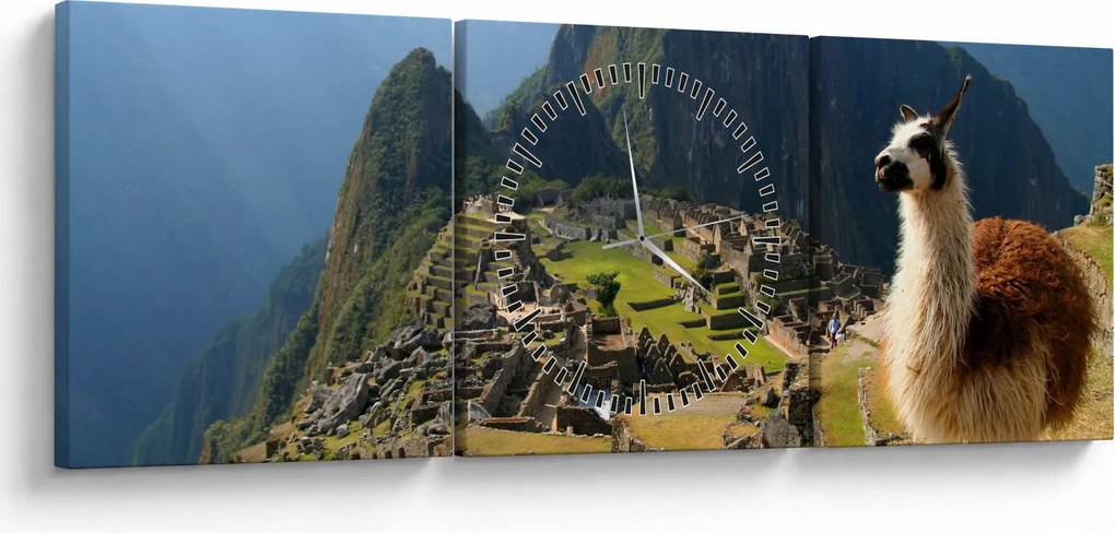Tablou - Lama și Machu Picchu (cu ceas) (90x30 cm)