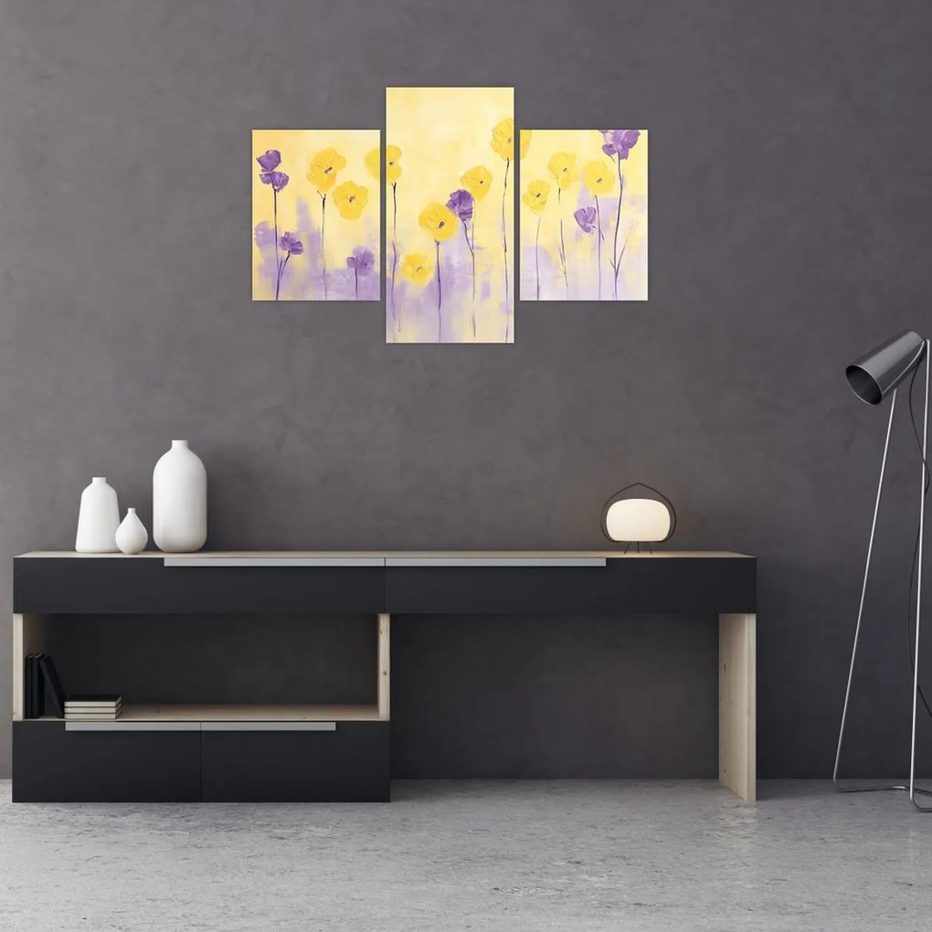 Tablou - Flori mov și galbene (90x60 cm)