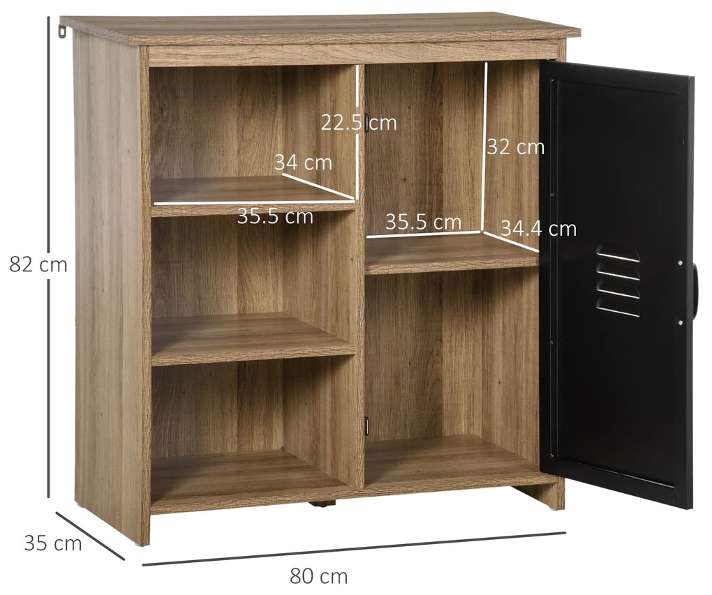 HOMCOM Bufet industrial - Mobilier de depozitare pe picioare, 3 nișe + dulap - lemn și ușă metalică neagră | Aosom Romania