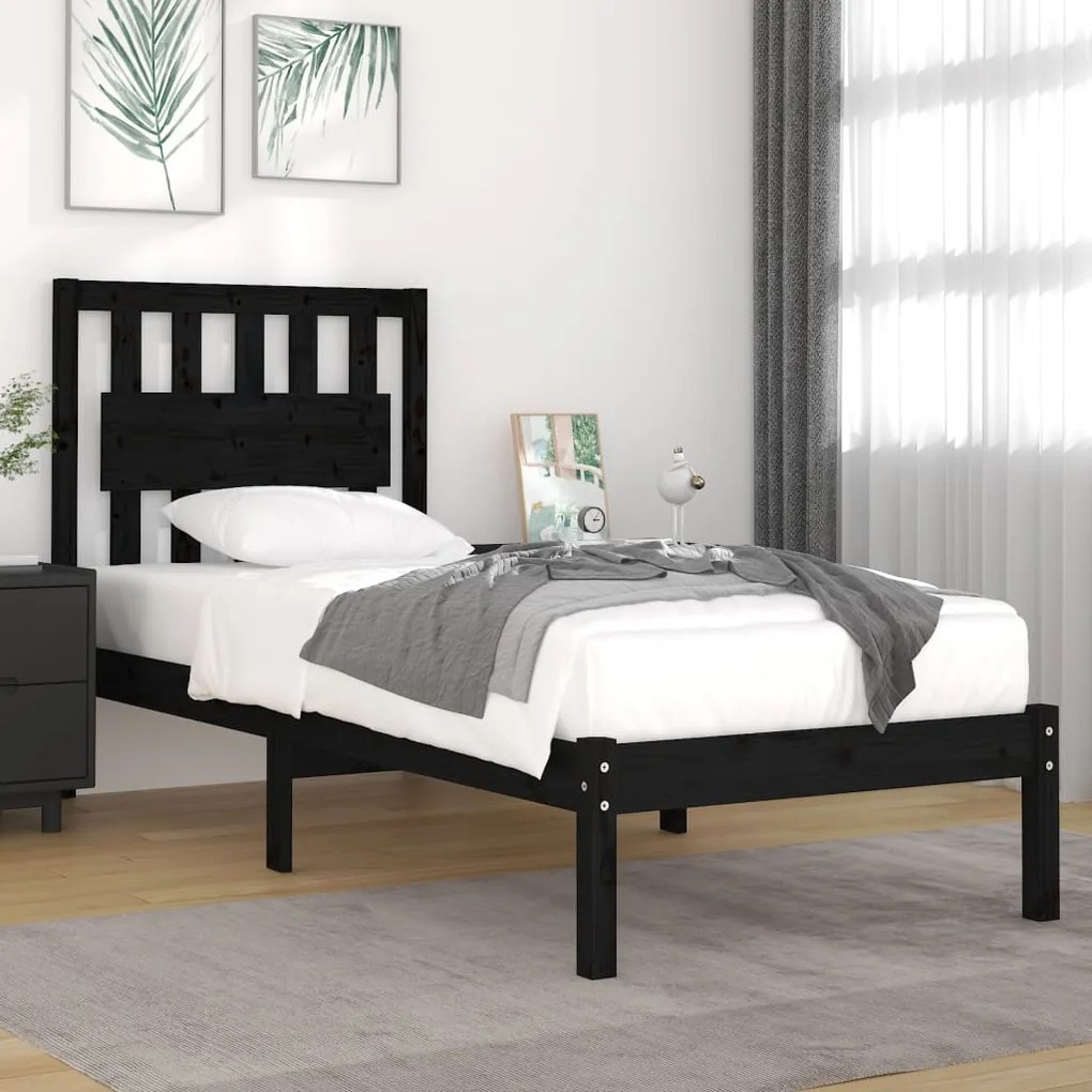 3103902 vidaXL Cadru de pat single, negru, 90x190 cm, lemn masiv de pin
