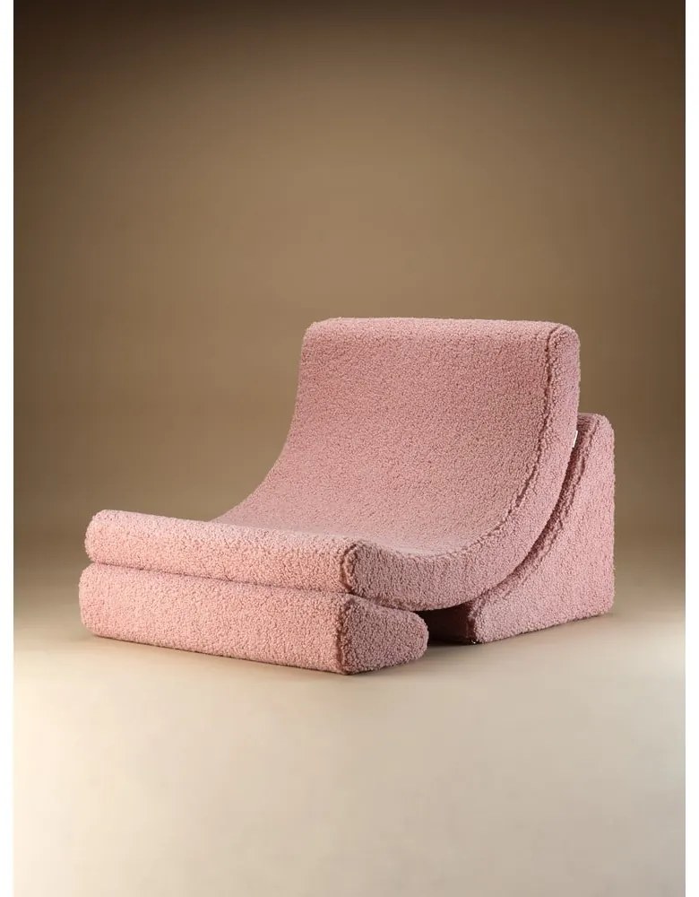 Fotoliu de copii roz cu tapițerie din țesătură bouclé Moon – Wigiwama