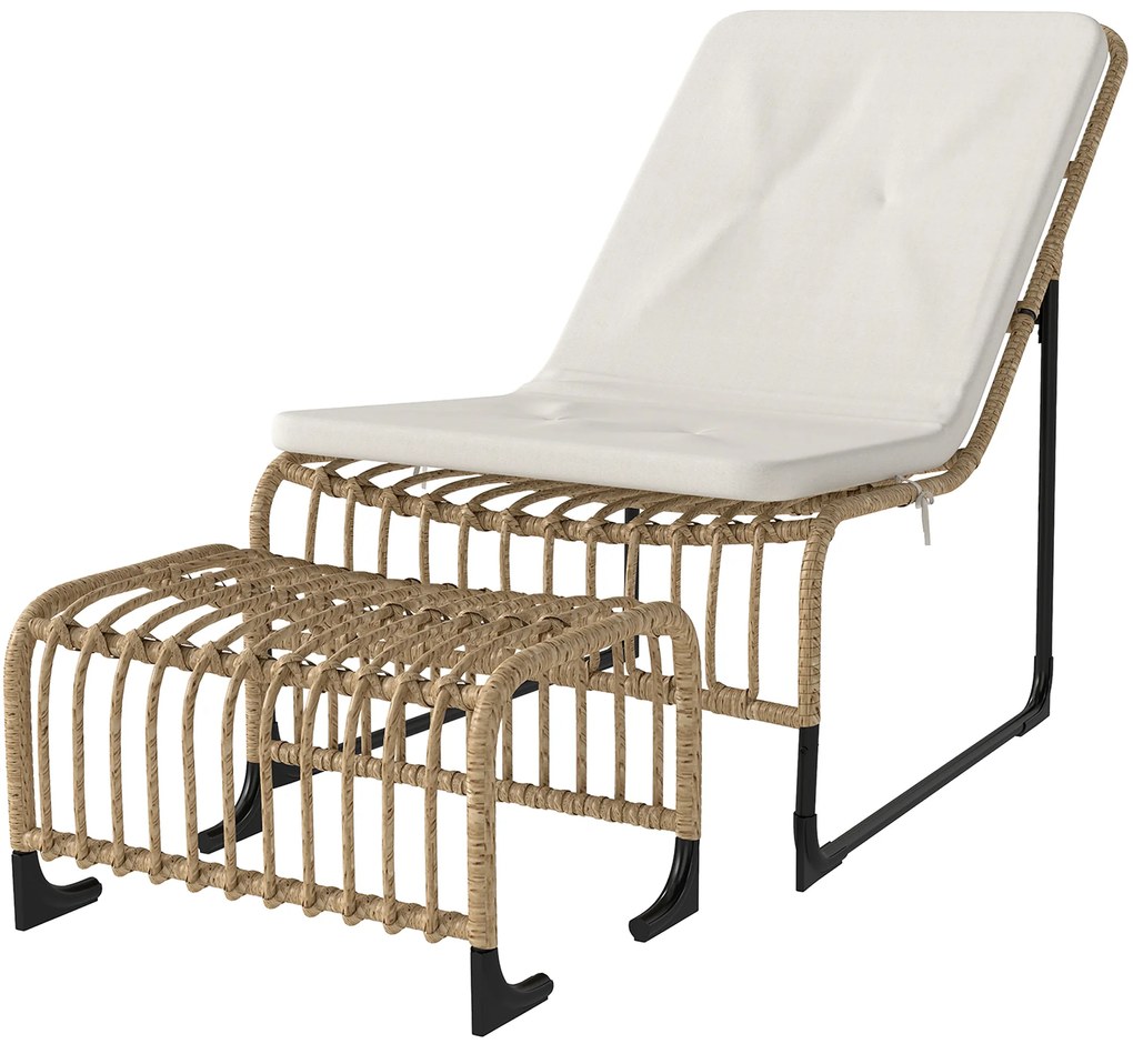 Outsunny Fotoliu de relaxare din ratan cu Fußhocker rezistent la UV, fotoliu de grădină cu perne Bänder 65 x 93 x 80 cm, lemn natural | Aosom Romania