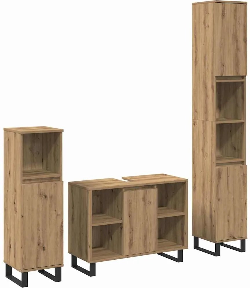 vidaXL Set de mobilier pentru baie cu ușă 3 pcs Maro Lemn compozit