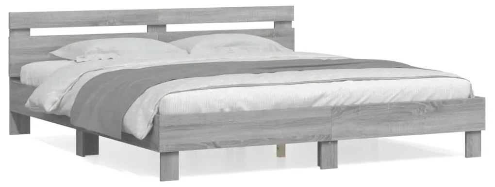3207397 vidaXL Cadru de pat cu tăblie gri sonoma 200x200 cm lemn prelucrat