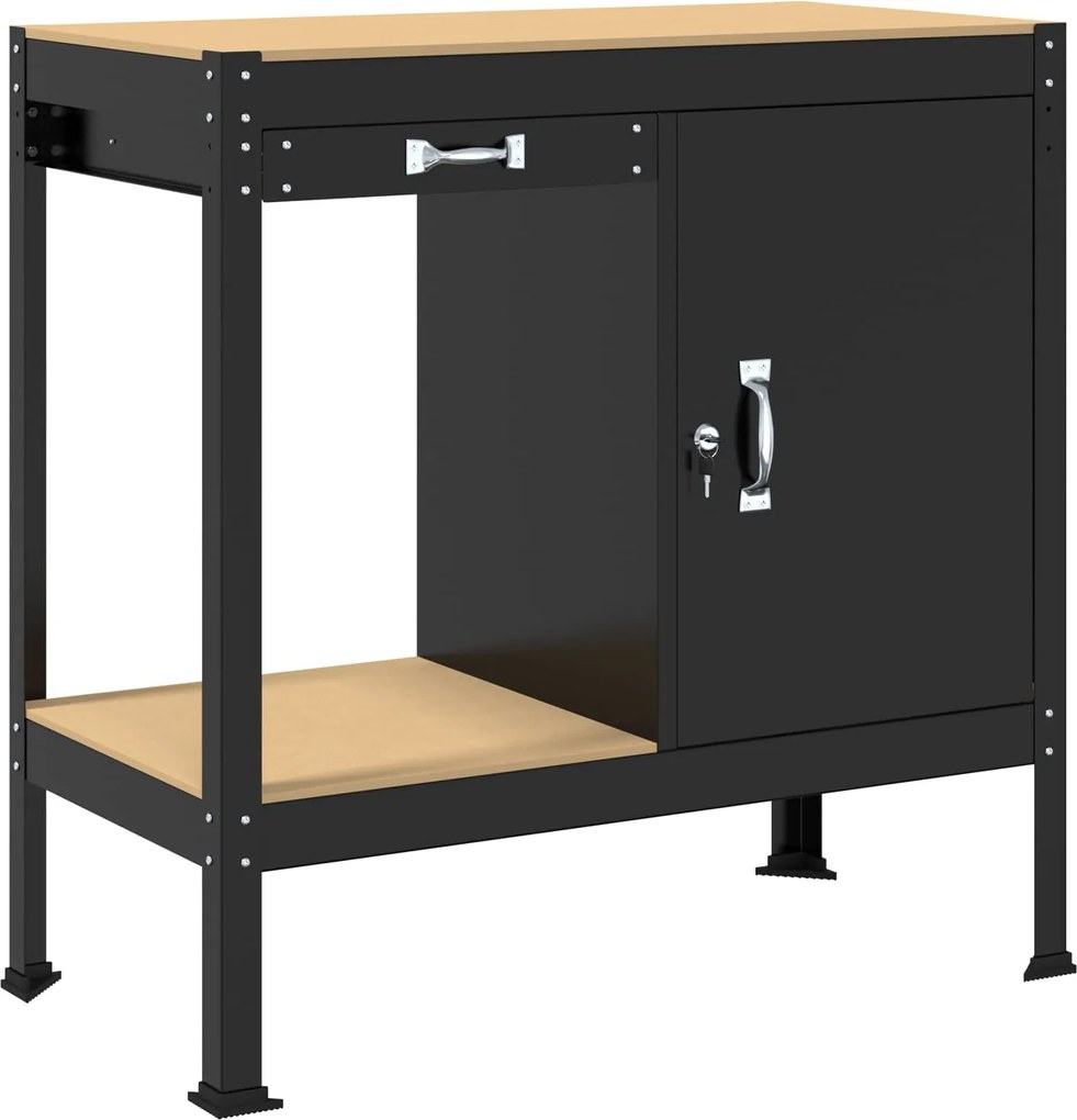 vidaXL Banc de lucru Negru 90 x 49 x 91 cm Lemn aranjat și metal