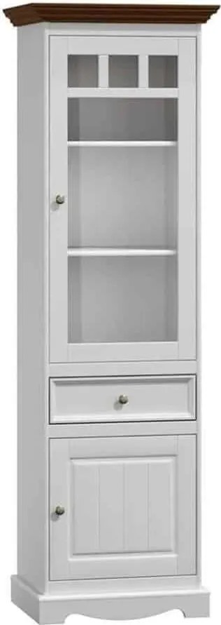 Vitrină lemn masiv nuc Linea Alb-, 60 × 45 × 190 cm