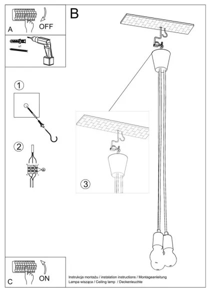 Lustră pe cablu DIEGO 3xE27/60W/230V