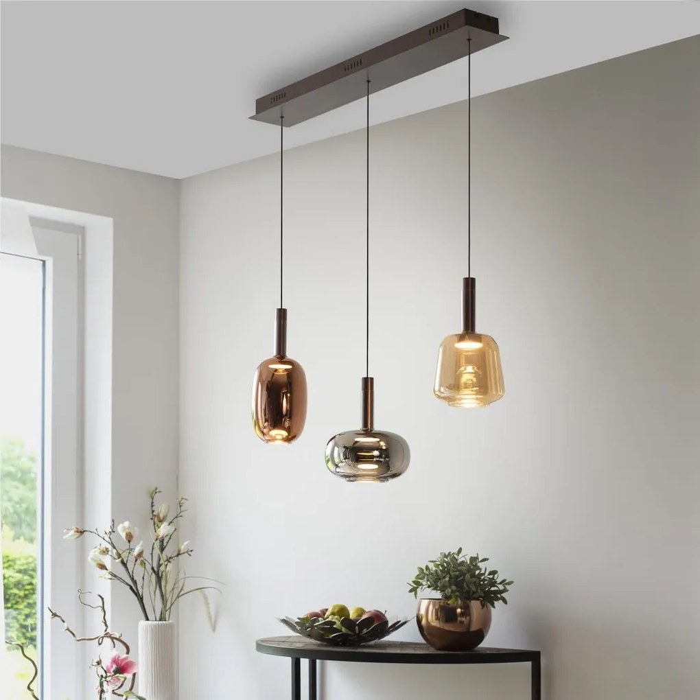 Lustra cu 3 pendule LED, inaltime reglabila, sticla, multicolor, IRIDES