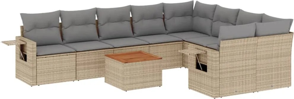 vidaXL Set canapele de grădină, 10 piese, cu perne, bej, poliratan