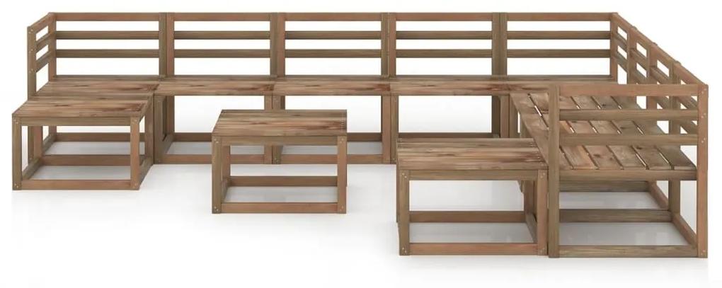Set mobilier de gradina, 11 piese, maro, lemn de pin tratat