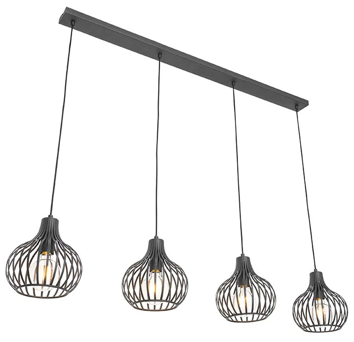 Lampa suspendată inteligentă neagră cu 4 lumini, inclusiv 4 Wifi G95 - Saffira