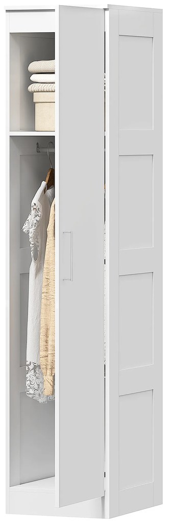 HOMCOM Șifonier Multifuncțional cu Șină pentru Haine, Raft, Ușă cu Închidere Ușoară 40 x 52 x 180 cm Alb | Aosom Romania