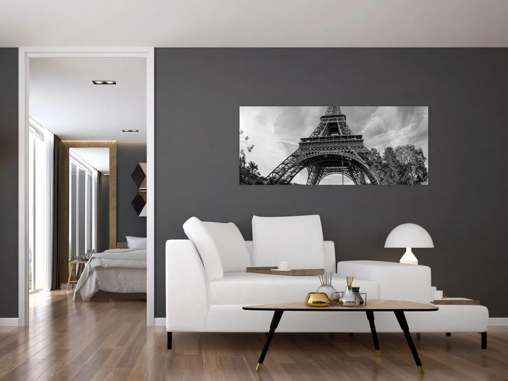 Tablou - Turnul Eiffel, alb-negru (120x50 cm)