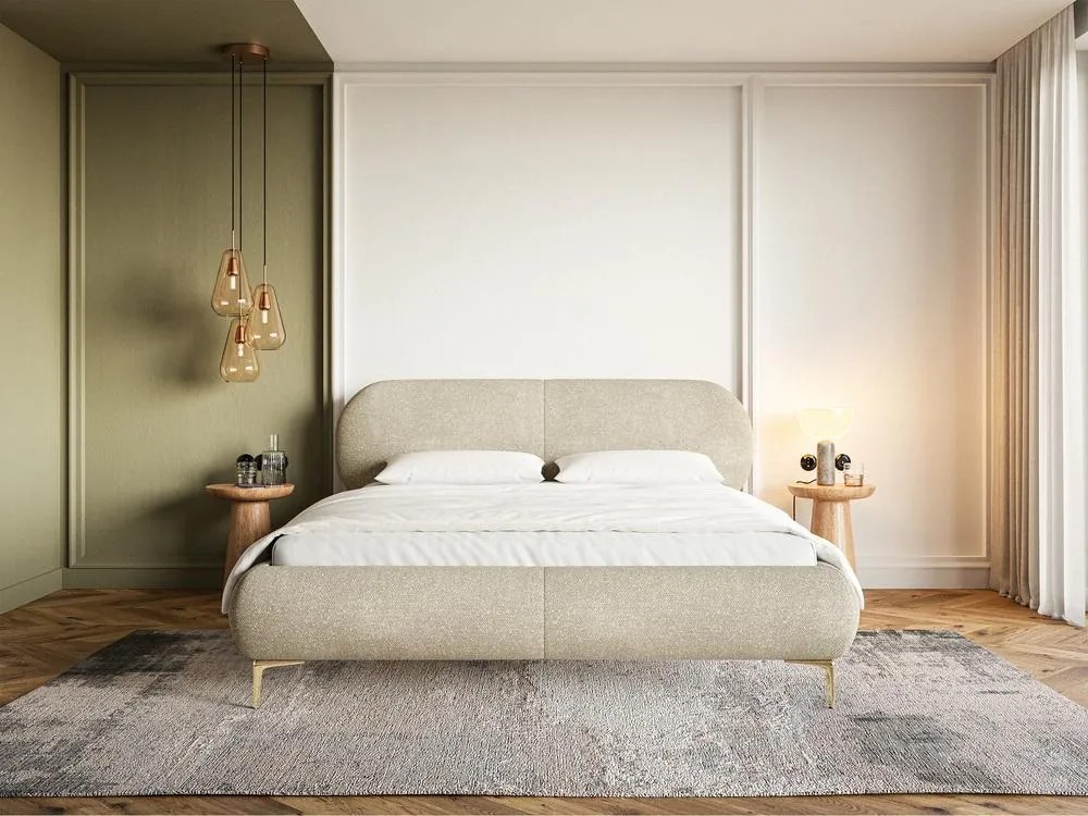 Pat matrimonial 140 cm Octave 140B (cu somieră) (crem + auriu). 1099958