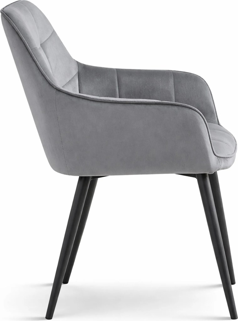 Fotoliu de sufragerie VARSI VELVET cu picioare negre, gri