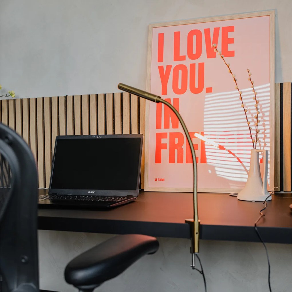 Lampă de birou cu clește alamă incluzând LED cu dimmer tactil - Lionard