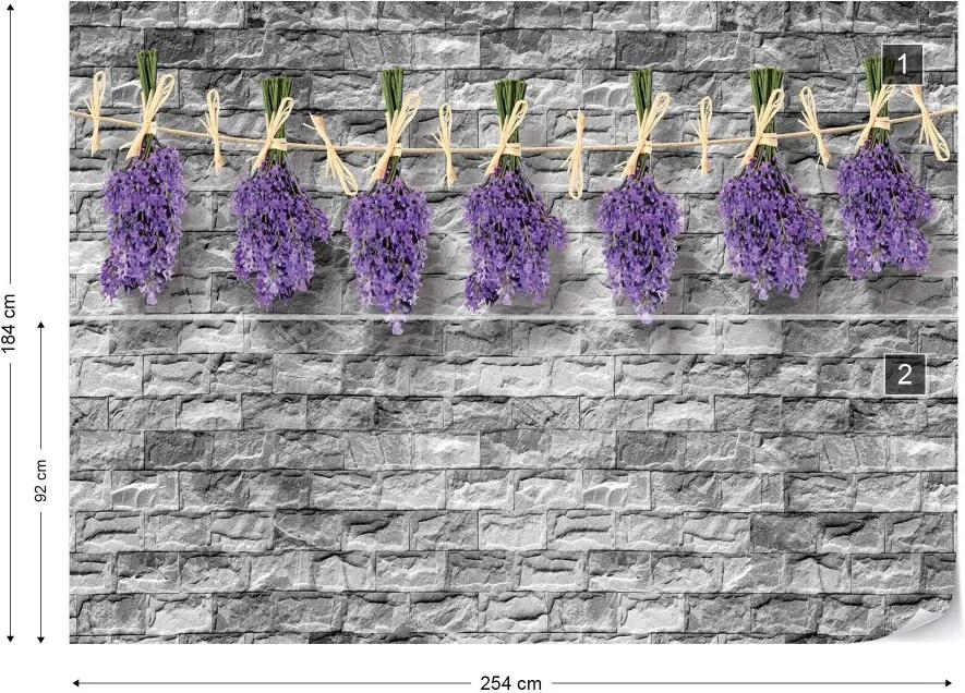 GLIX Fototapet - Lavender Bunches On Brick Wall Vintage Style Vliesová tapeta  - 254x184 cm