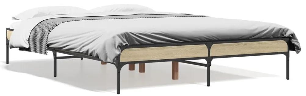 845022 vidaXL Cadru de pat, stejar sonoma, 120x200cm, lemn prelucrat și metal