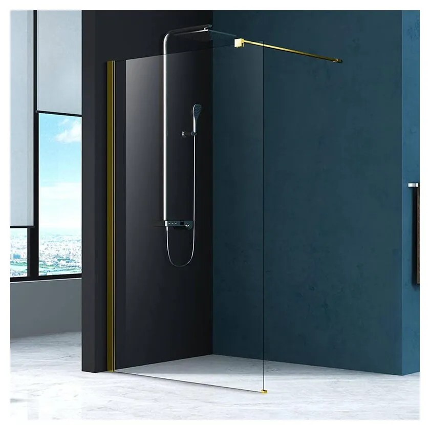 Paravan de dus tip Walk-in Fluminia Foxy auriu periat 100x200 cm Easy Clean