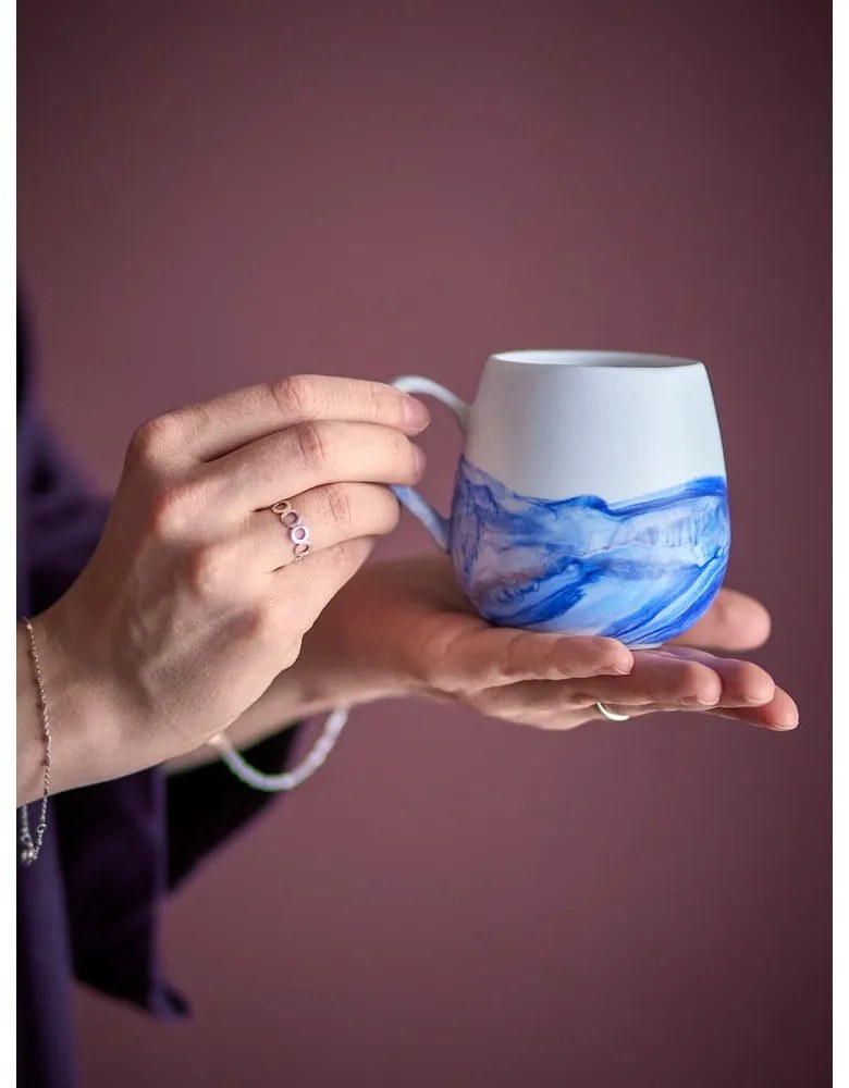 Cești albe/albastre 4 buc. din gresie 250 ml Lyre – Bloomingville