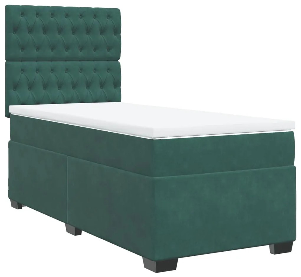 3290843 vidaXL Pat box spring cu saltea, verde închis, 100x200 cm, catifea