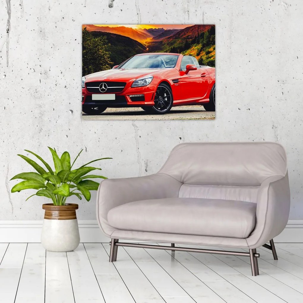 Tablou pe sticlă - Mercedes roșu (70x50 cm)