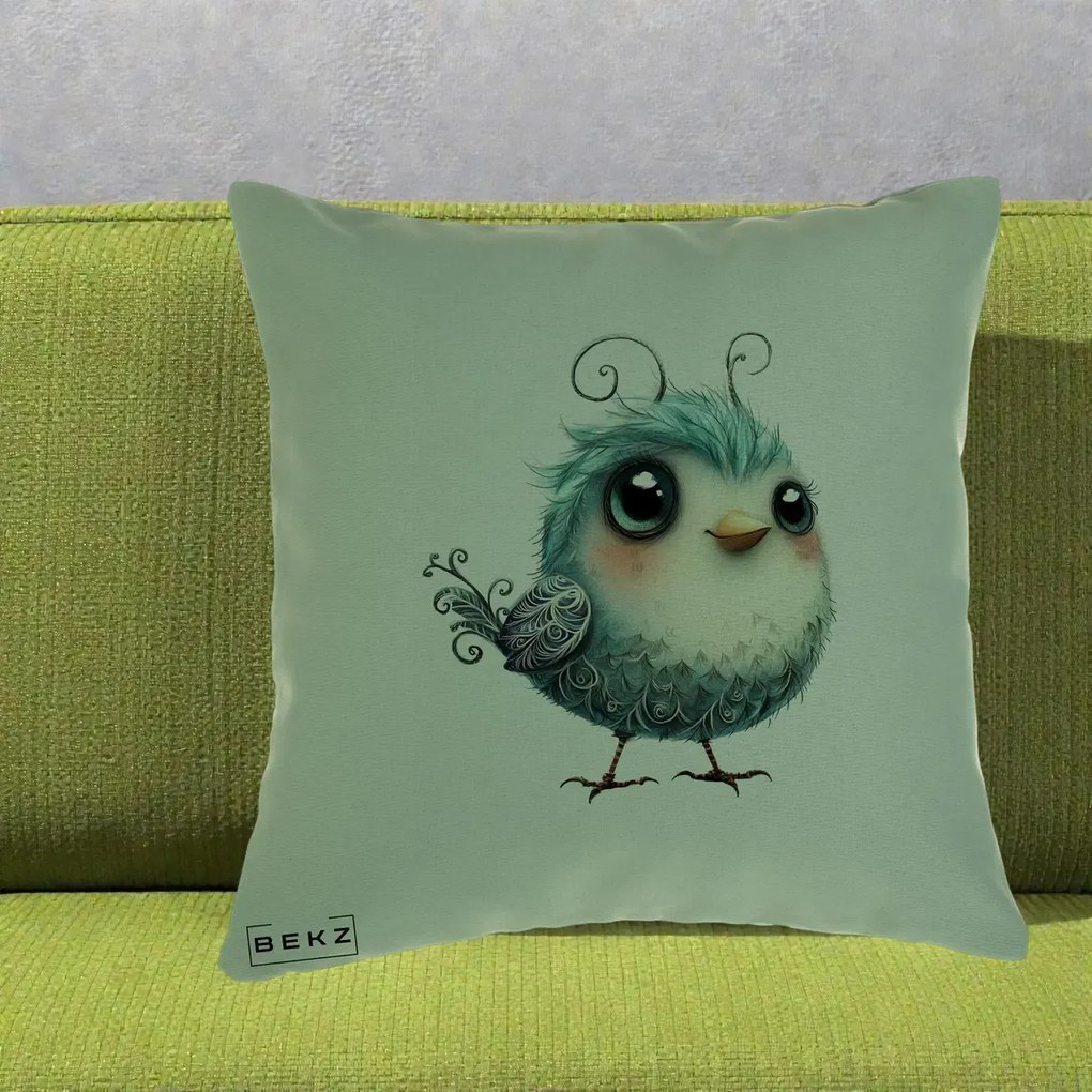 Perna Decorativa Pui Teal cu Aripioare Ornamentale, 40x40 cm, Verde, Husa Detasabila, Perna Inclusa, BEKZ®