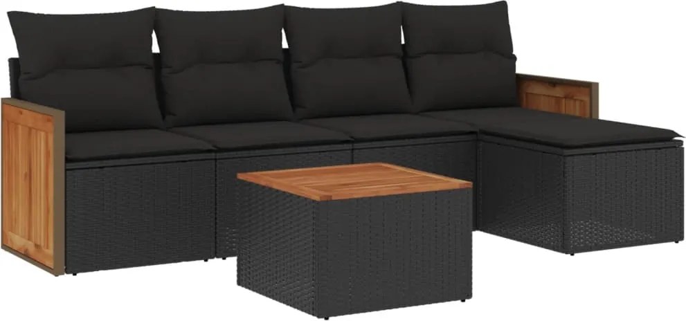vidaXL Set mobilier de grădină cu perne, 6 piese, negru, poliratan